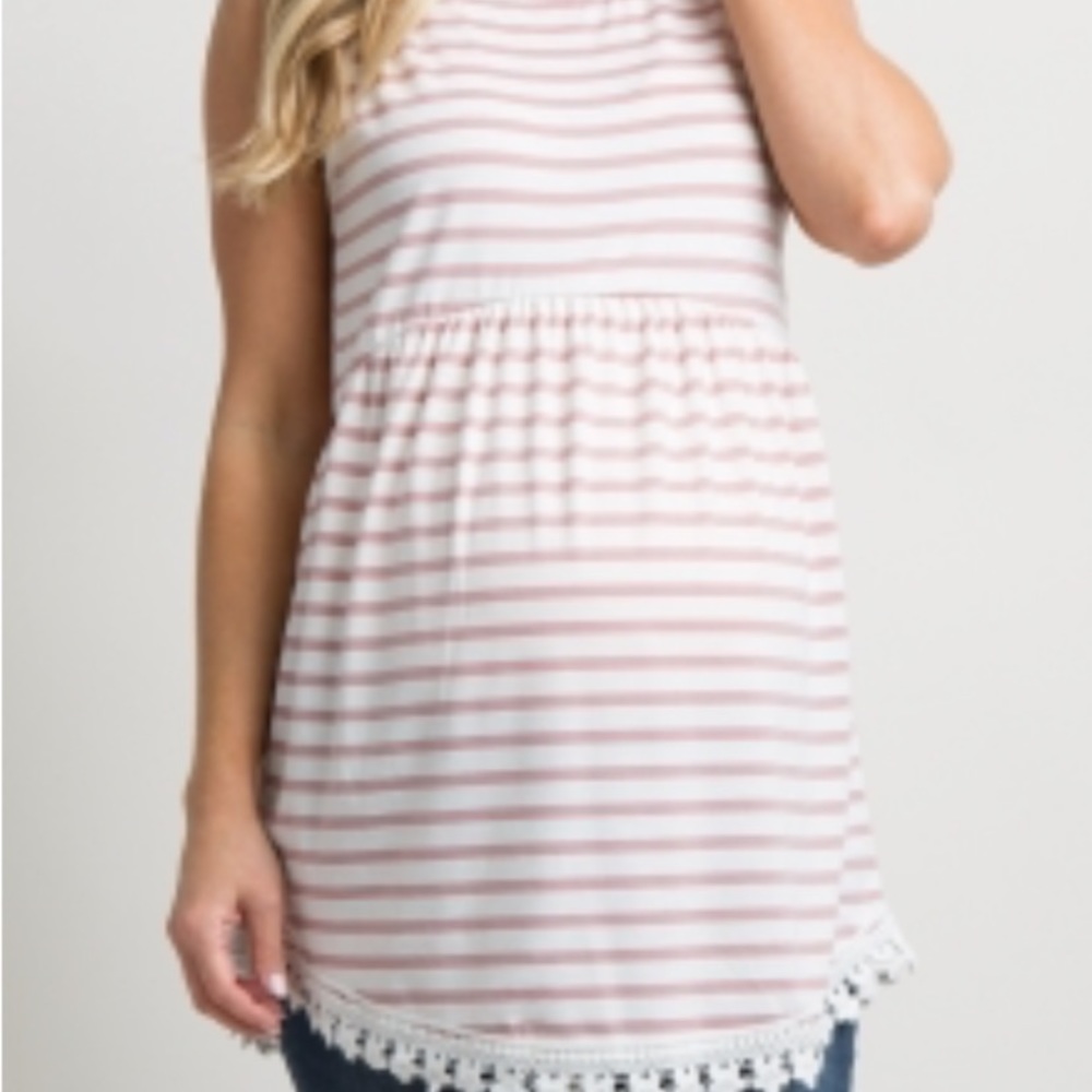 Pink Striped Sleeveless Peplum Tunic